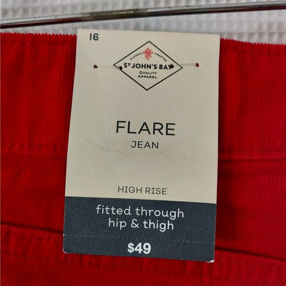 NWT@$49! ST. JOHN'S BAY! ROUGE RED FINE WALE CORDUROY FLARE PANTS, JEANS! SZ 16 - Picture 8 of 12